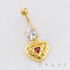 FILIGREE HEART DANGLE BELLY BUTTON NAVEL RING 316L SURGICAL STEEL